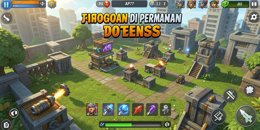Tampilan gameplay Tower Defense yang mendebarkan di API77.