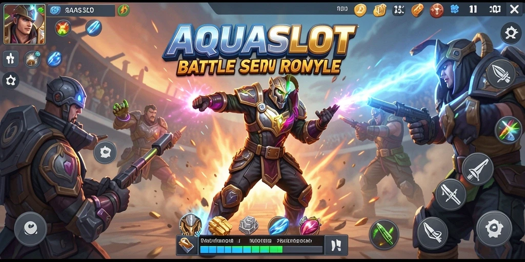 Tampilan gameplay menegangkan di arena pertarungan AQUASLOT.