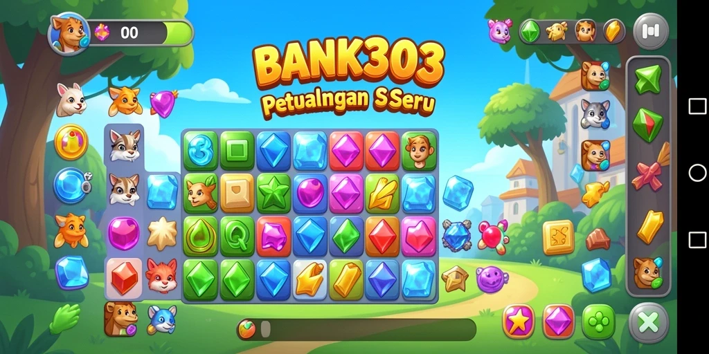 Tampilan gameplay menarik dari BANK303 yang penuh warna.
