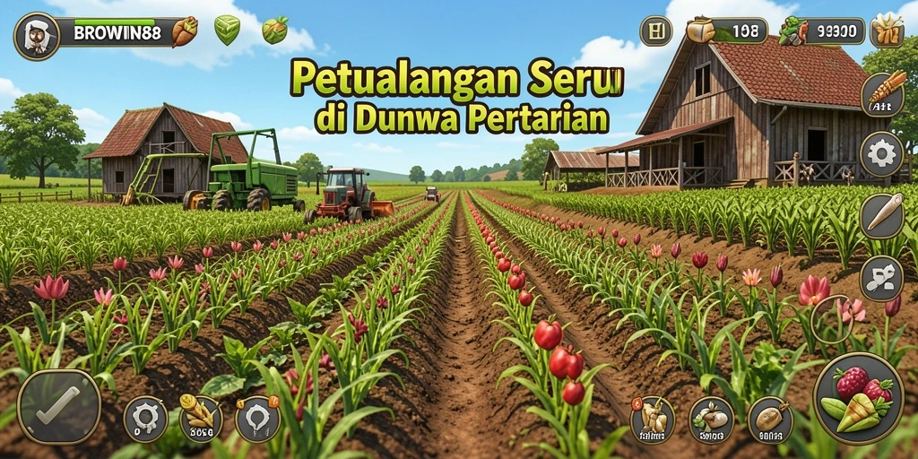 Tampilan gameplay yang menarik dalam BROWIN88 dengan aktivitas bertani.