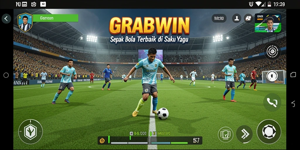 Screenshot utama GRABWIN yang menampilkan gameplay sepak bola yang mendebarkan.