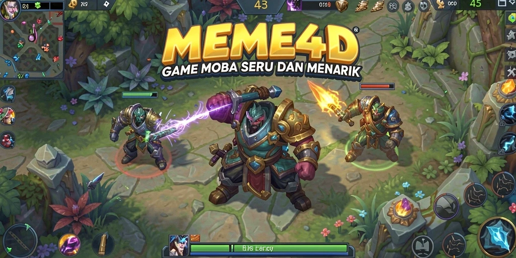 Screenshot gameplay seru dalam pertempuran MOBA di MEME4D.