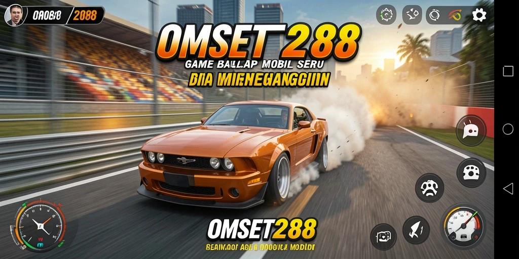 Tangkapan layar gameplay <strong>OMSET288</strong> yang menunjukkan balapan mobil yang seru.