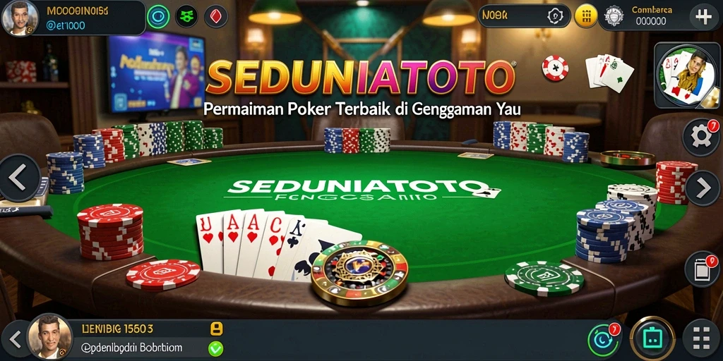 Tampilan pertandingan poker di SEDUNIATOTO yang seru dan kompetitif.