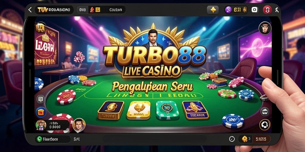 Tampilan screenshot TURBO88 dengan dealer dan permainan Live Casino yang menarik.